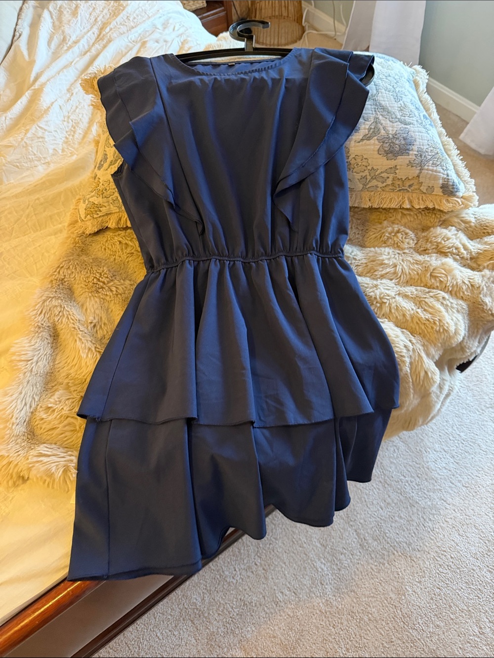 Navy Ruffled Tiered Sleeveless Dress